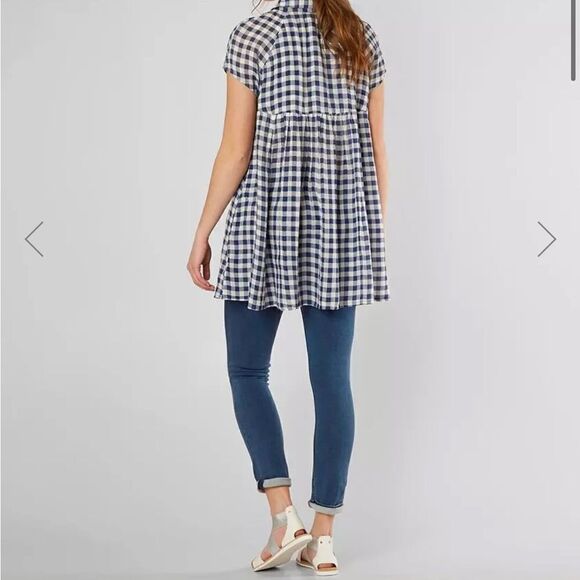 Free People New Spring Love Gingham Blue Plaid Tunic Top - Picture 11 of 11
